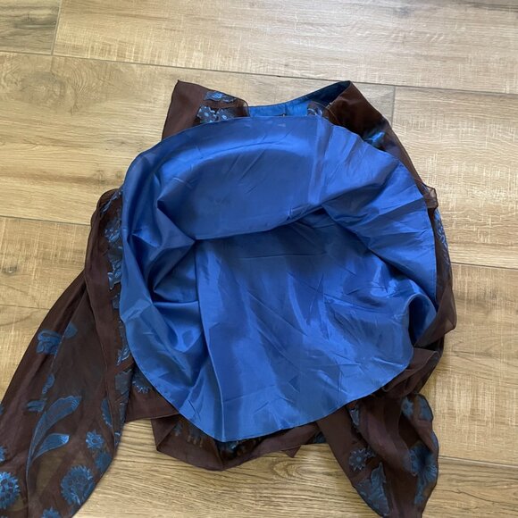 Etro Milano Suit Womens 42 Italy Brown Blue Wool Silk Brocade Handkerchief Skirt - Picture 13 of 14